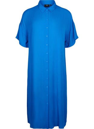 Viskose skjortekjole med korte ærmer, Victoria blue, Packshot image number 0