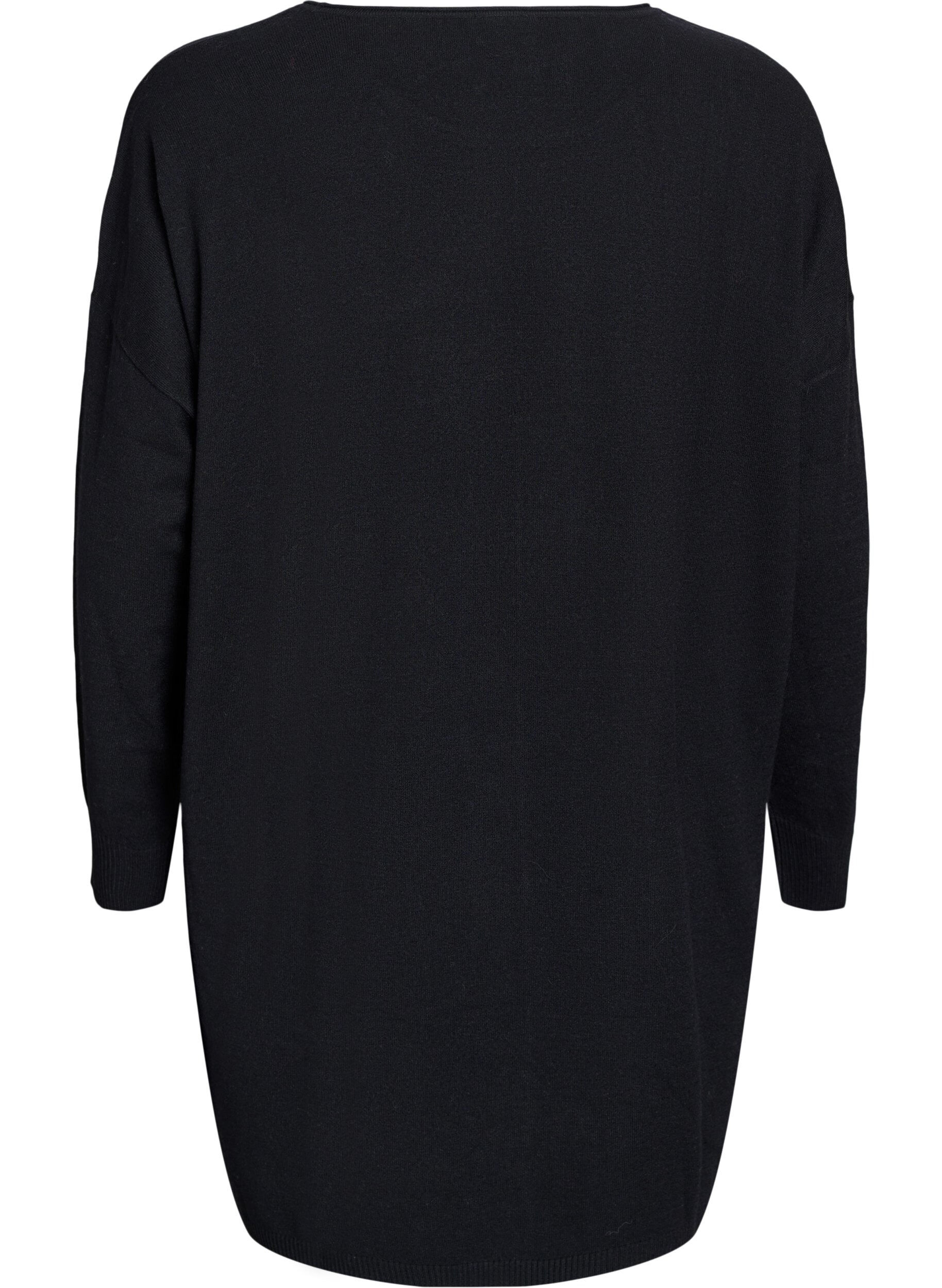 Zizzi Kort strikkjole med midters&oslash;m og lommer, Sort, Packshot image number 1