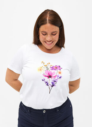 T-shirts med blomster motiv, Bright W. w. Flower, Model image number 0
