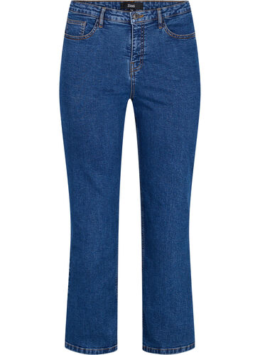 Højtaljede Gemma jeans med straight fit, Dark blue, Packshot image number 0