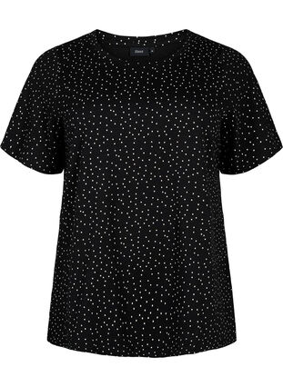 T-shirt i økologisk bomuld med prikker, Black w. White Dot, Packshot image number 0