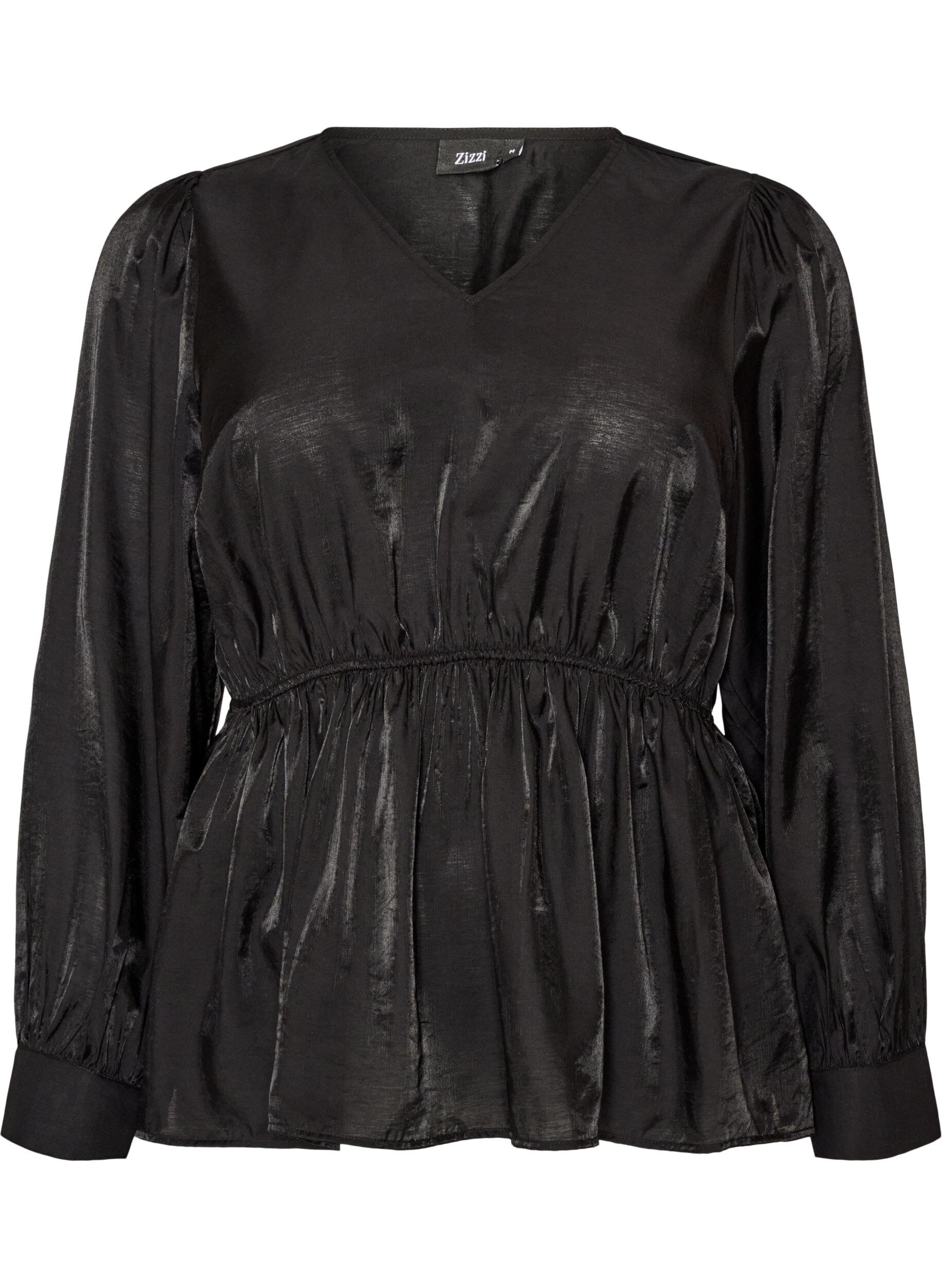 Glansfuld viskosebluse med peplum-effekt