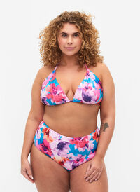 Bikini underdel med print og høj talje, Pink Flower, Model
