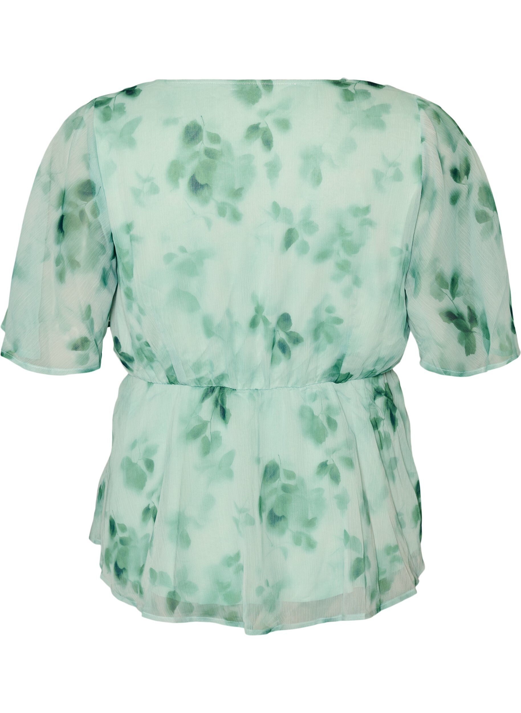ZizziBlomstret chiffonbluse med korte &aelig;rmer, Gr&oslash;n, Packshot image number 1