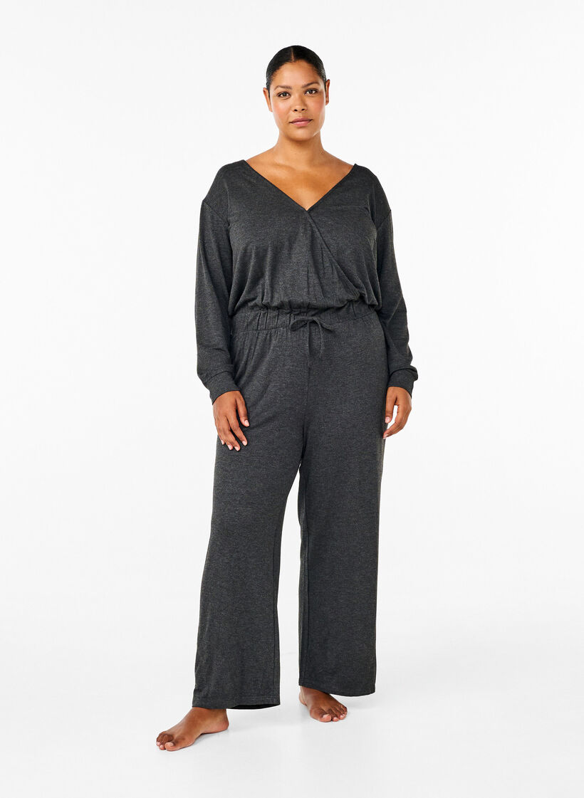 Jumpsuit med wrap og bindebånd, Dark Grey Melange, Model image number 0