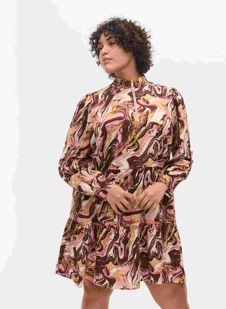Printet tunika med lynlås og a-shape, AOP, Model