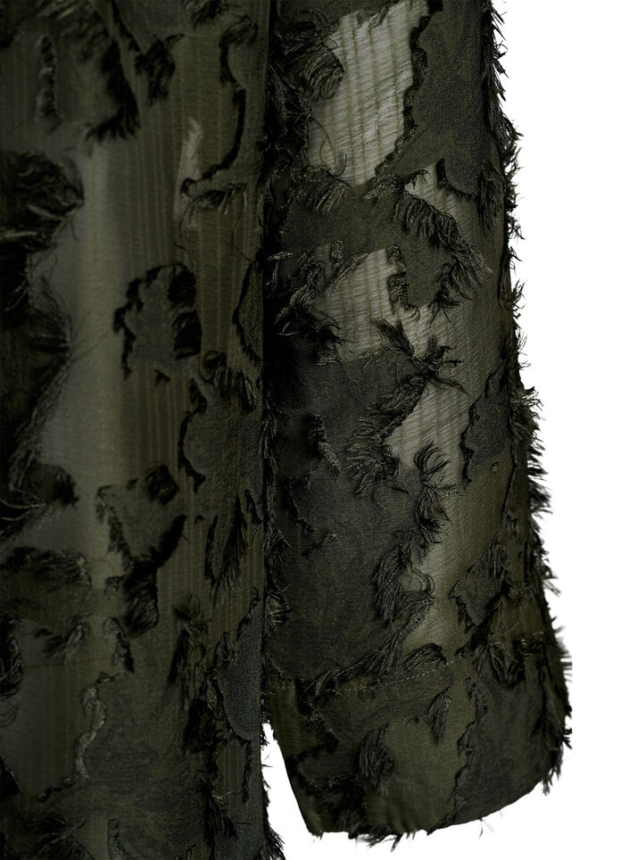 Kjole med frynsede tr&aring;de og struktur, Gr&oslash;n, Packshot image number 3