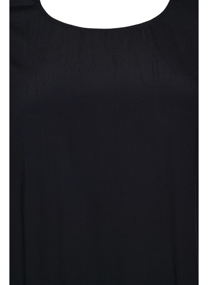 Ensfarvet viskosebluse med ballon-effekt, Black, Packshot image number 2