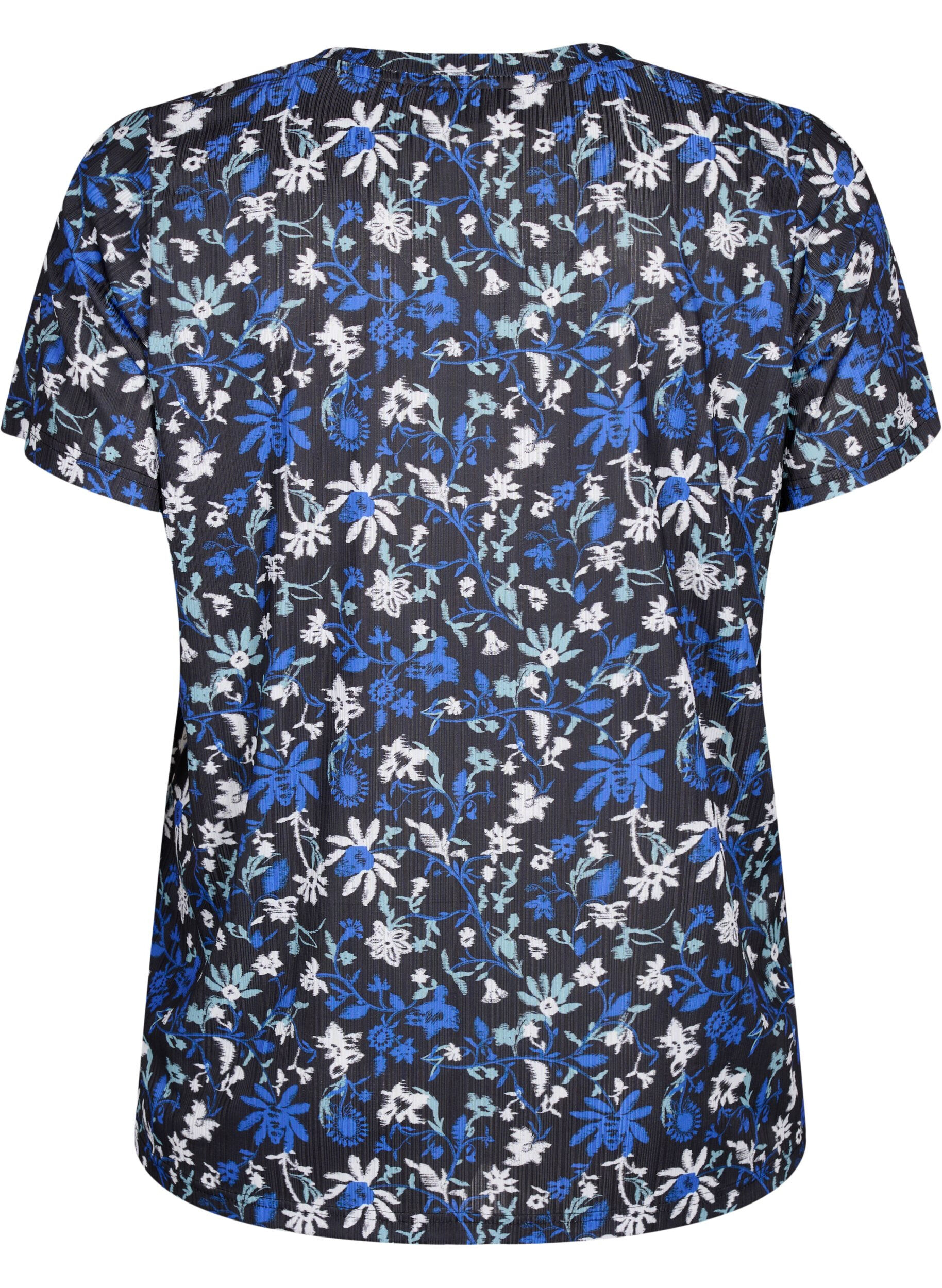 Zizzi FLASH - T-shirt med blomsterprint, Black Blue Green AOP, Packshot image number 1