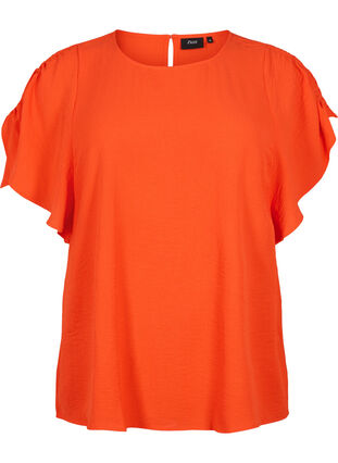 Kortærmet bluse med rynker, Orange.com, Packshot image number 0