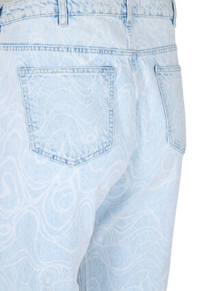 Cropped Mille mom jeans med print, Light blue denim, Packshot image number 3