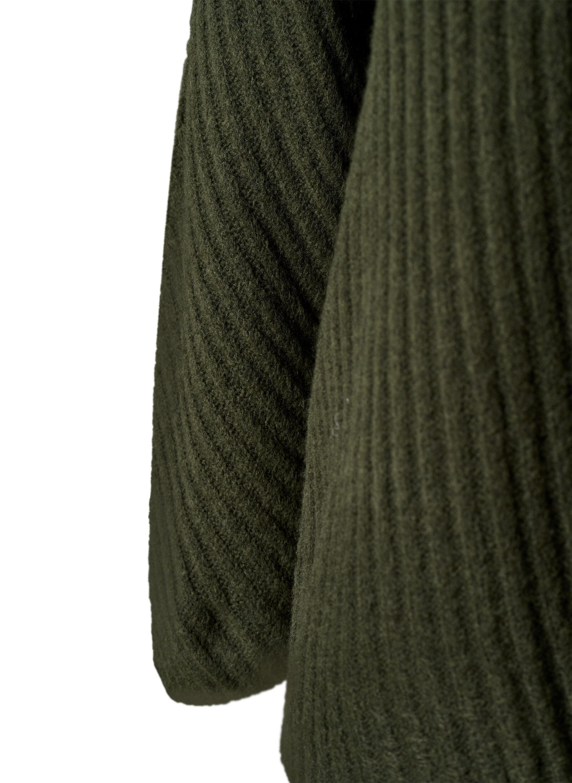Zizzi Turtleneck strikbluse med rib, Forest Night Mel., Packshot image number 3