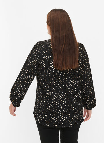 Skjortebluse med v-hals og print, Black Dot AOP, Model image number 1