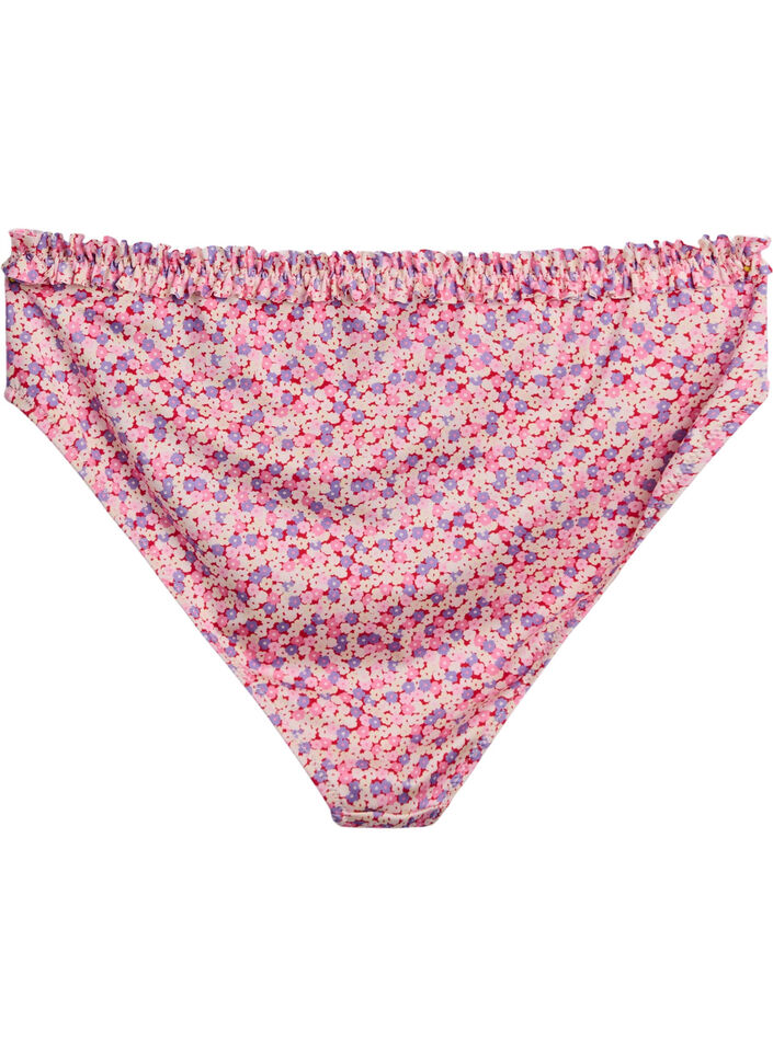 Blomstret tai bikini trusse med rynkekant, Lyserød, Packshot image number 1