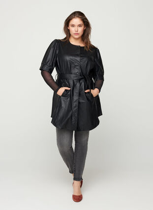 Imiteret læder tunika med bindebånd, Black, Model image number 2