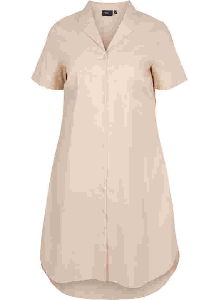 Lang bomuldsskjorte med korte ærmer, Humus, Packshot image number 0