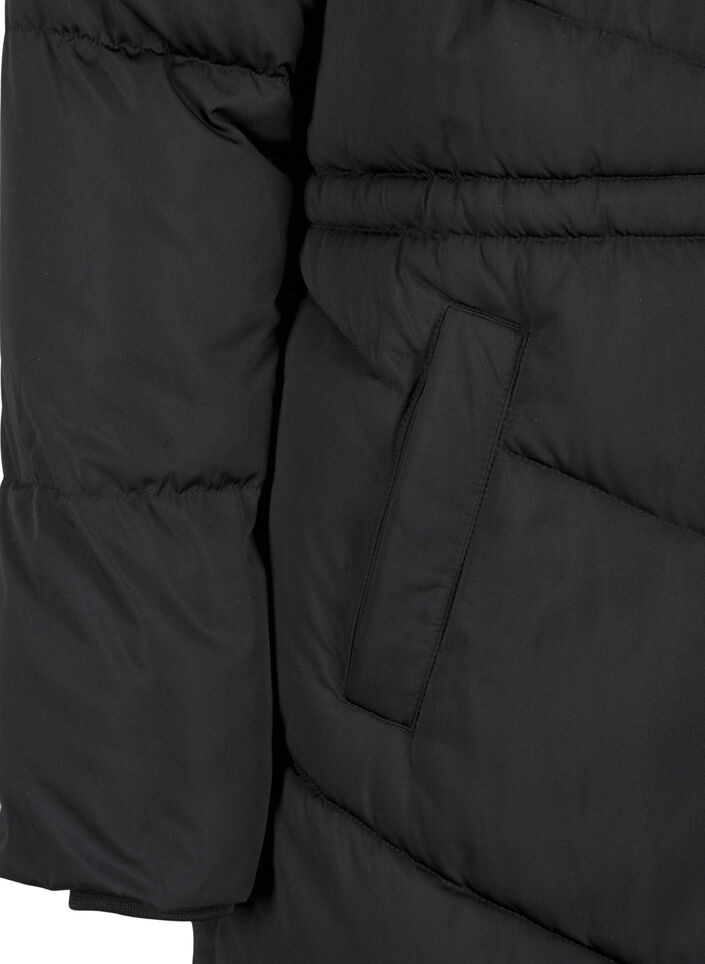 Mellemlang pufferjakke med hætte, Black, Packshot image number 3