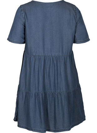 Kortærmet denim kjole med læg, Medium Blue, Packshot image number 1