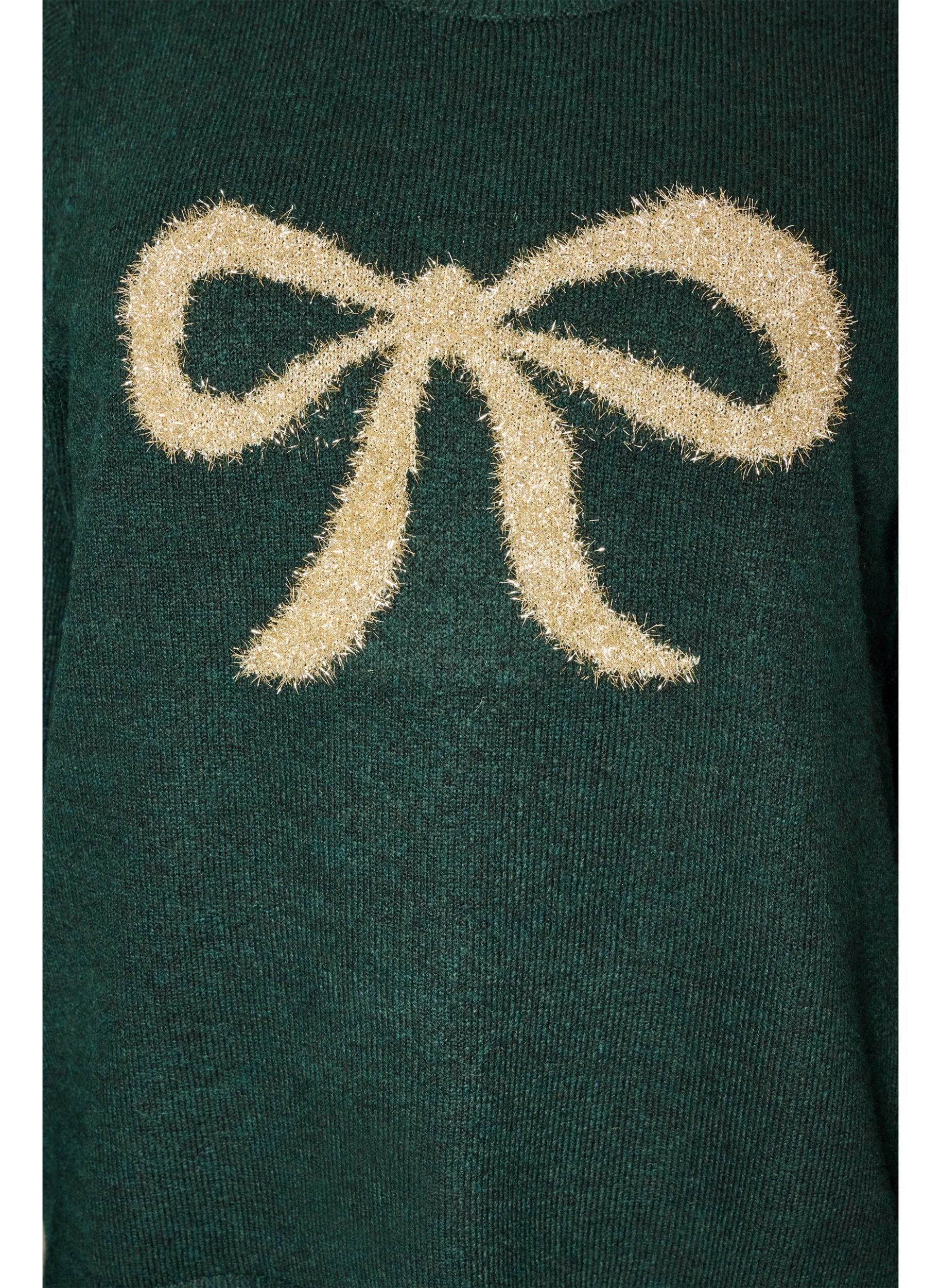 ZizziStrikbluse med glittersl&oslash;jfe, Gr&oslash;n, Packshot image number 2