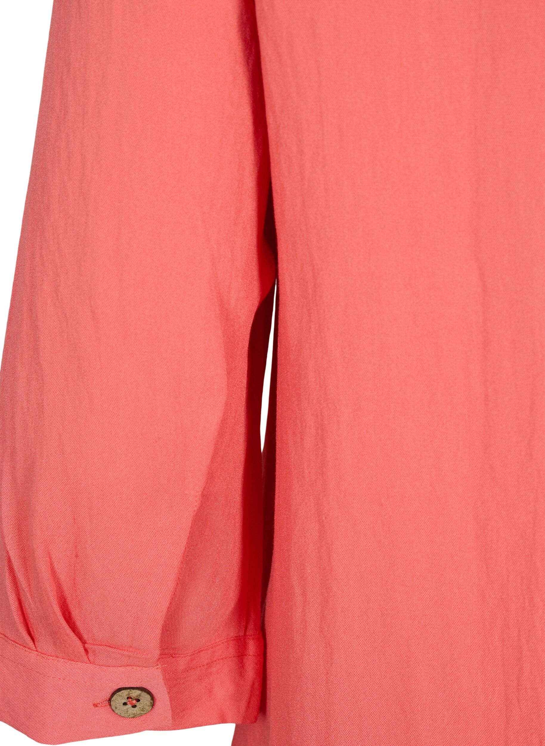 Zizzi Viskose bluse med knapper og v-hals, Deep Sea Coral, Packshot image number 3
