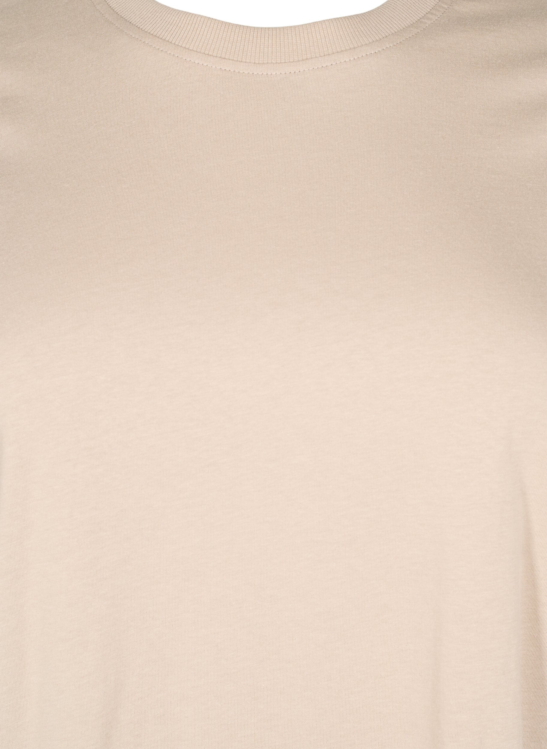 ZizziBasis t-shirt i bomuld med rund hals , Beige, Packshot image number 2