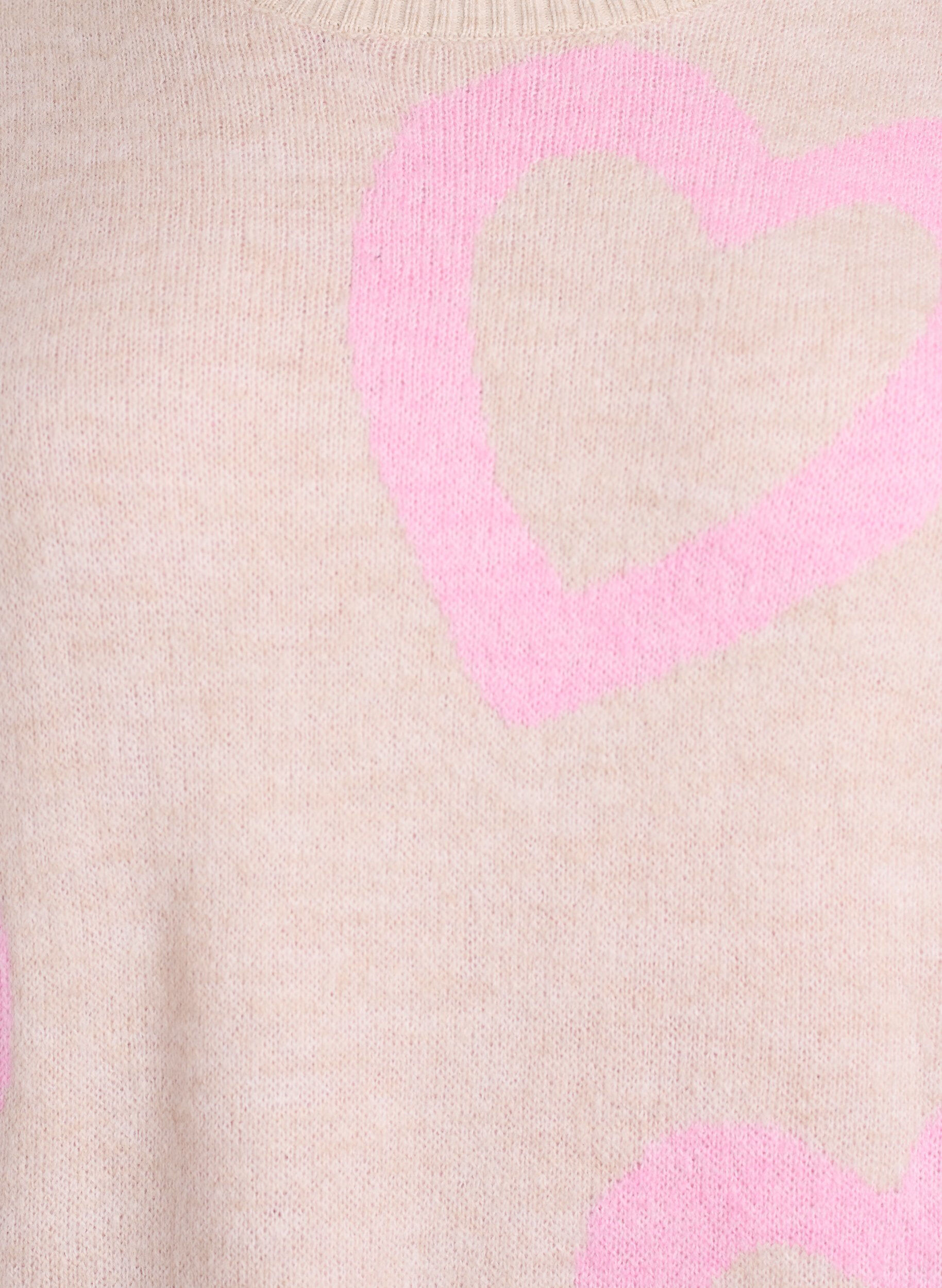 Zizzi Strikbluse med store hjerter og rund hals, Beige, Packshot image number 2