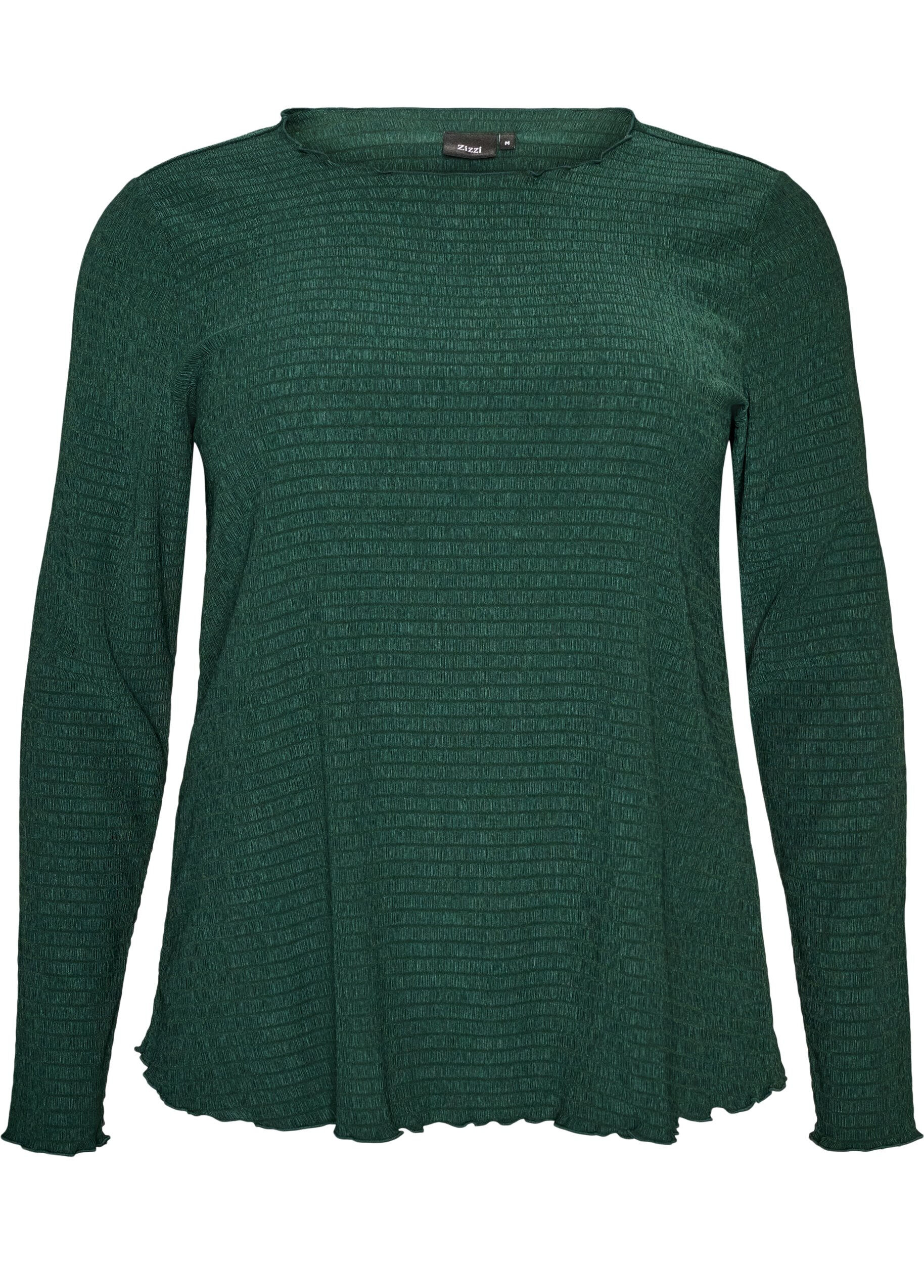 ZizziBluse med struktur og b&oslash;lgede kanter, Gr&oslash;n, Packshot image number 0