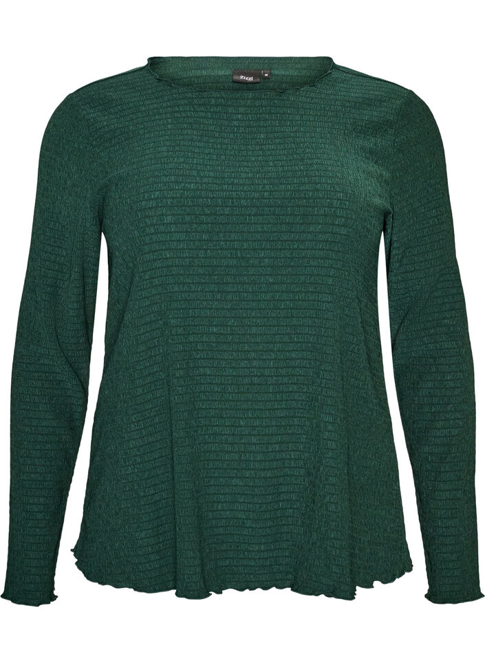 Bluse med struktur og b&oslash;lgede kanter, Gr&oslash;n, Packshot image number 0