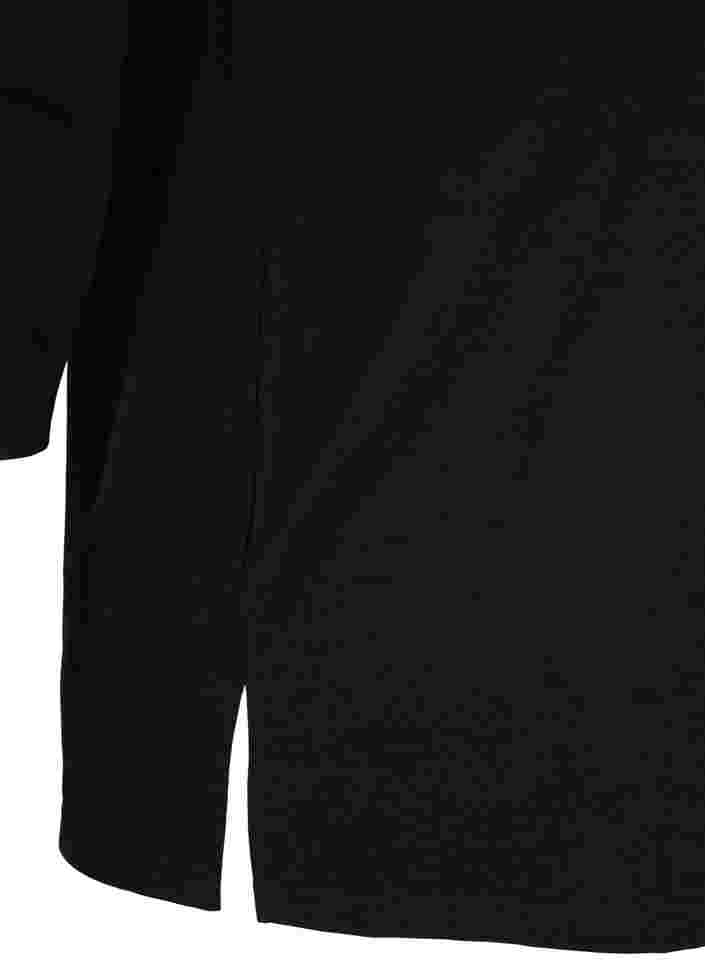 Ensfarvet bomulds bluse med 3/4 ærmer og slids, Black, Packshot image number 3
