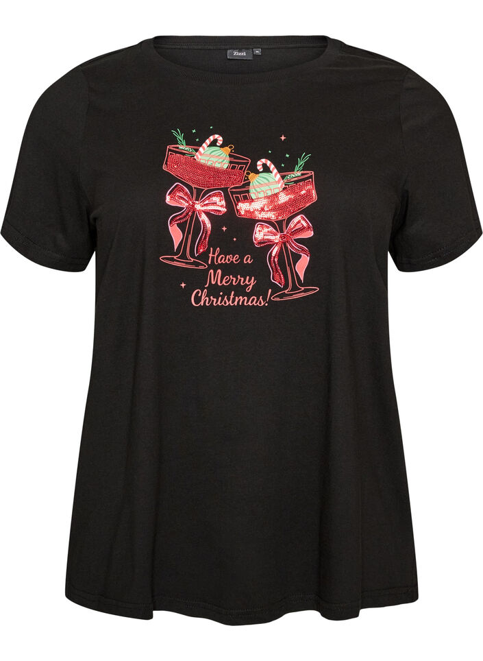 Jule t-shirt i &oslash;kologisk bomuld, Sort, Packshot image number 0