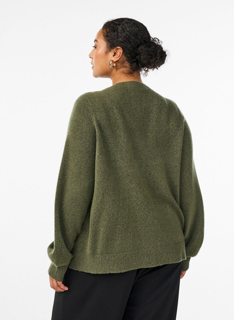 Cardigan i bl&oslash;d strik med guldfarvede knapper, Gr&oslash;n, Model image number 2