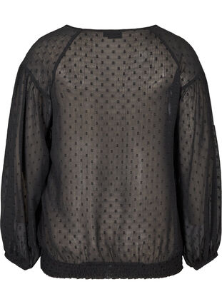 Langærmet mesh bluse med smock, Black, Packshot image number 1