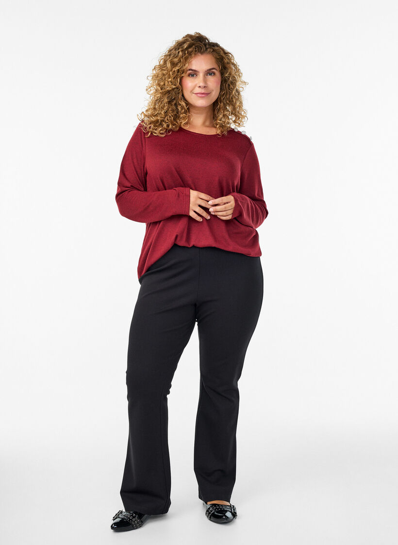 Bluse med pynteknapper , Rød, Model image number 1