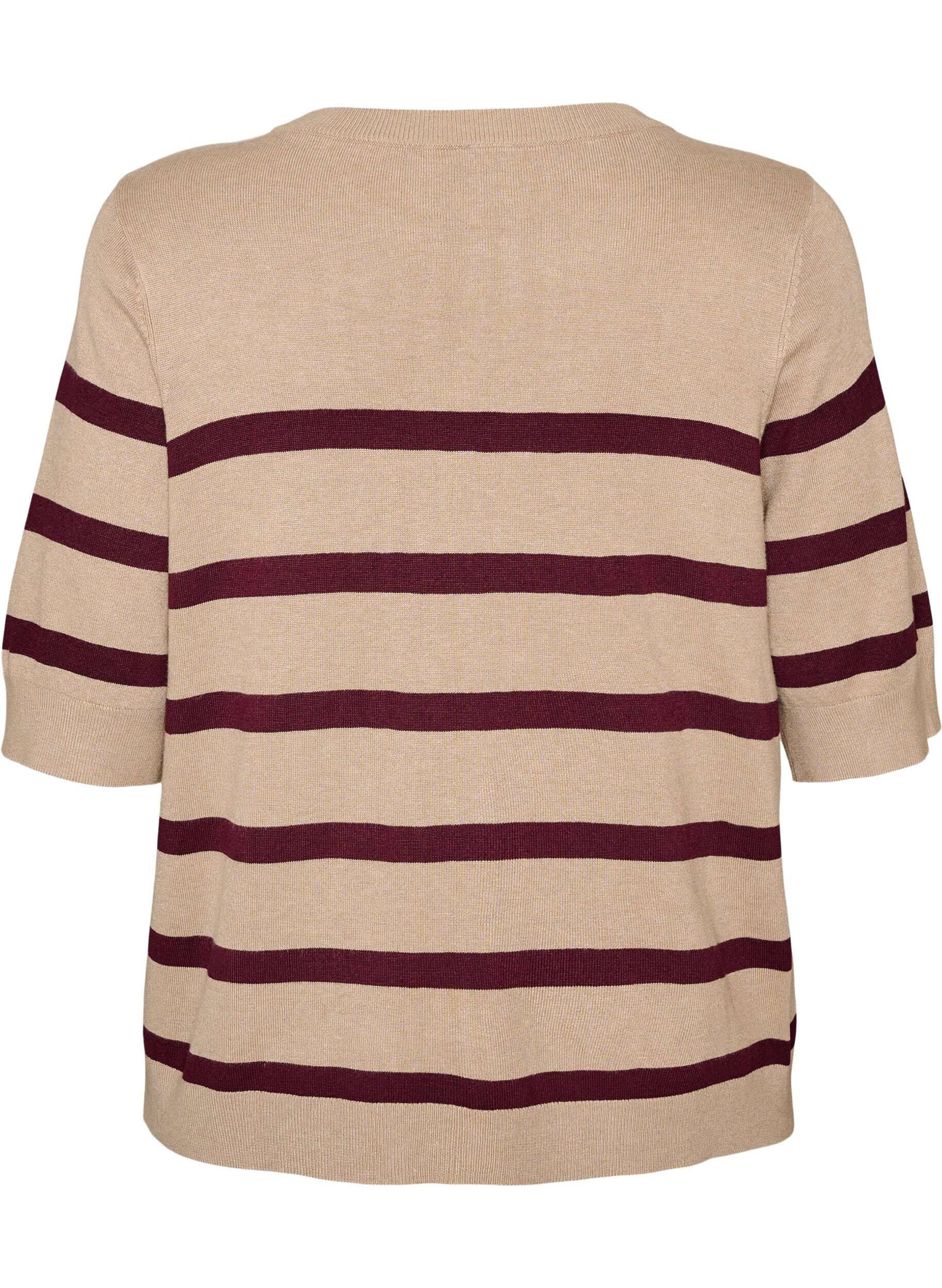 ZizziStribet strikbluse med korte &aelig;rmer, Beige, Packshot image number 1