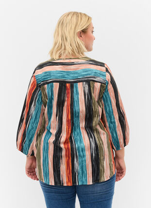 Stribet bluse med 3/4 ærmer, Multi Stripe AOP, Model image number 1