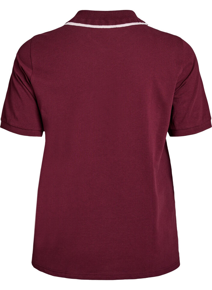 Poloshirt med rhinsten knapper og flæsedetalje, Rød, Packshot image number 1