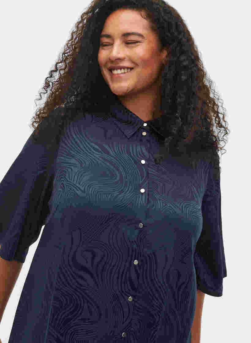 Lang skjortekjole med tone-i-tone mønster, Night Sky, Model image number 2