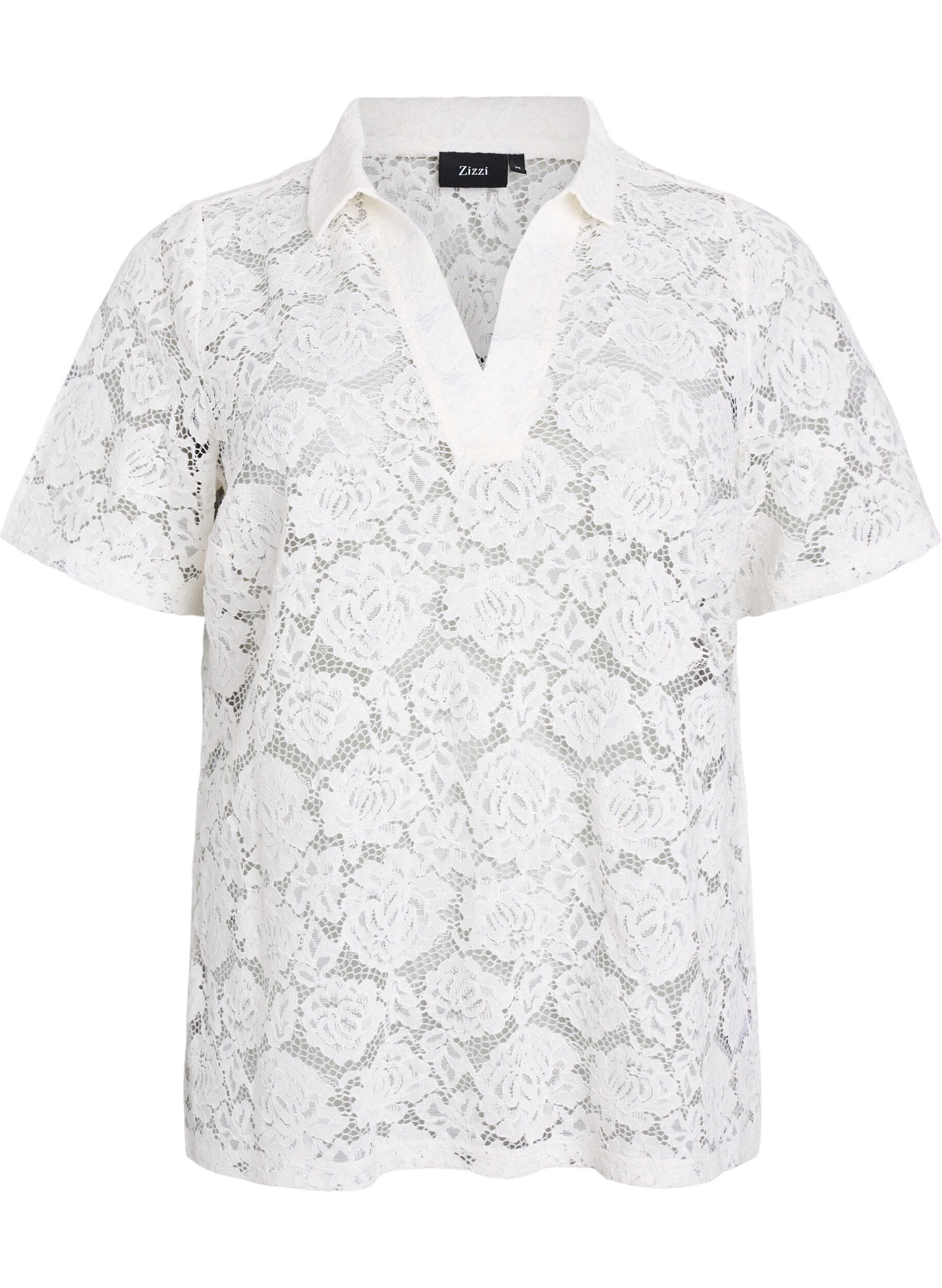 Zizzi Blondebluse med krave og v-udsk&aelig;ring, Vanilla, Packshot image number 0