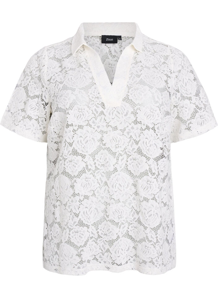 Blondebluse med krave og v-udskæring, Vanilla, Packshot image number 0