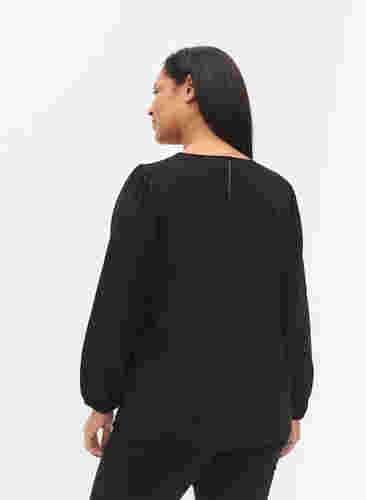 Bluse med pufærmer, Black, Model image number 1