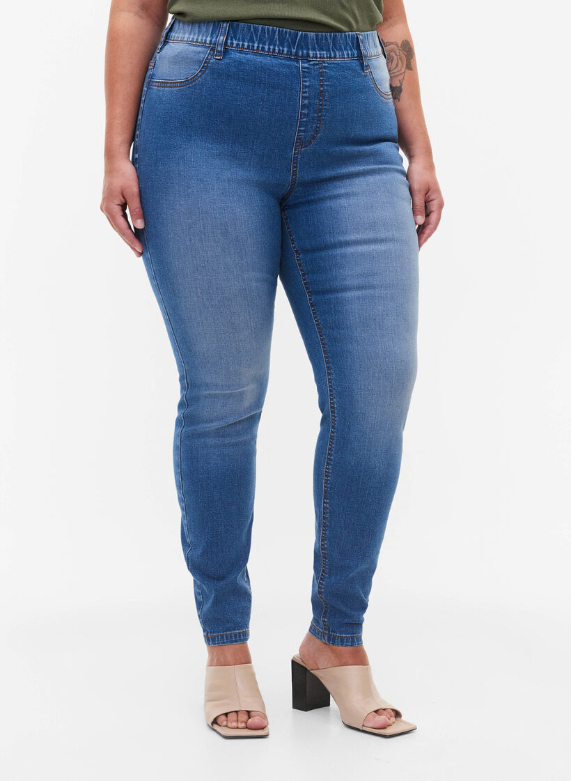 Jeggings med baglommer, Blue denim, Model image number 2