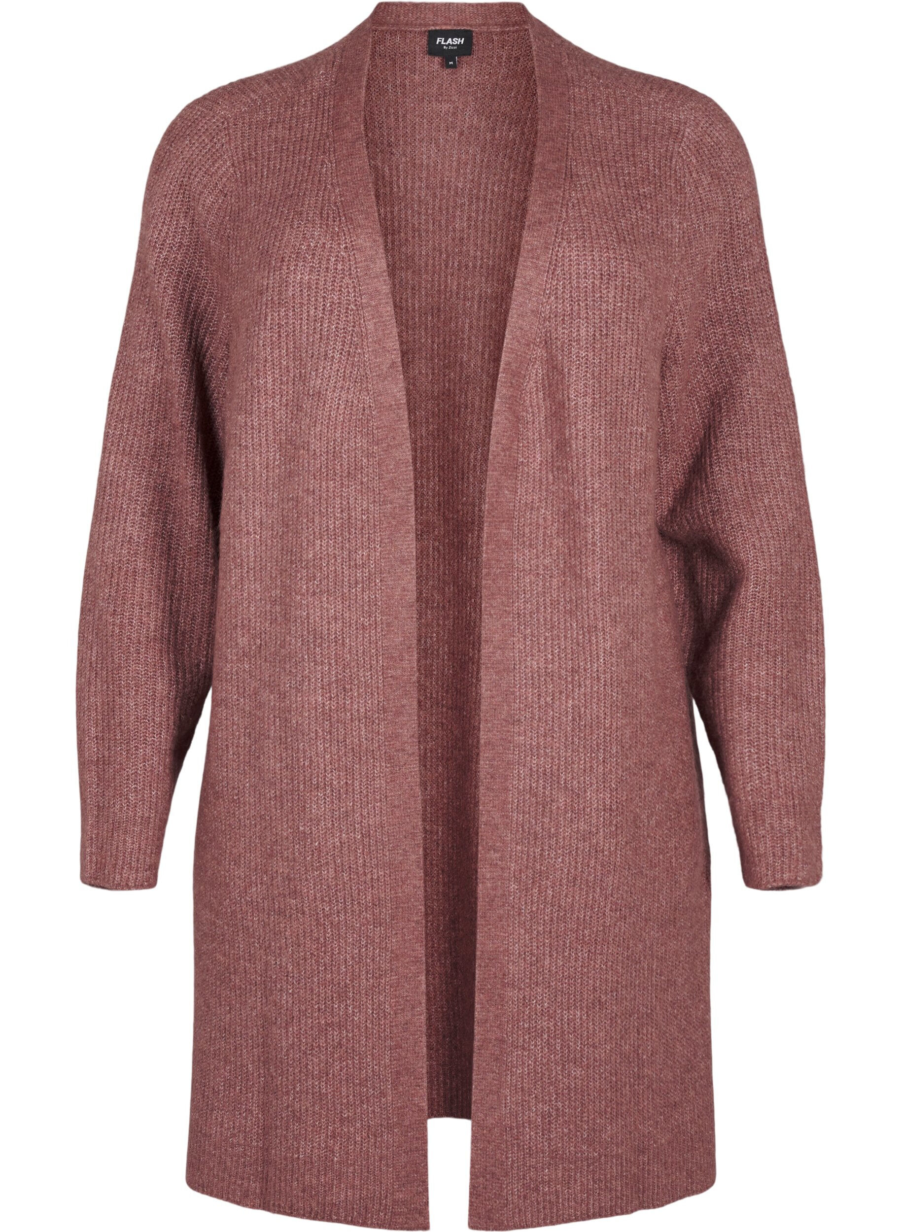 Zizzi FLASH - Ribstrikket cardigan med slidser, Rose Brown Melange, Packshot image number 0