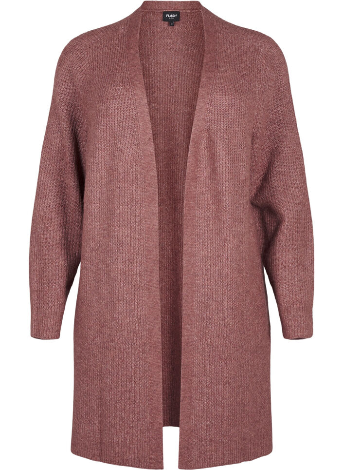 FLASH - Ribstrikket cardigan med slidser, Rose Brown Melange, Packshot image number 0
