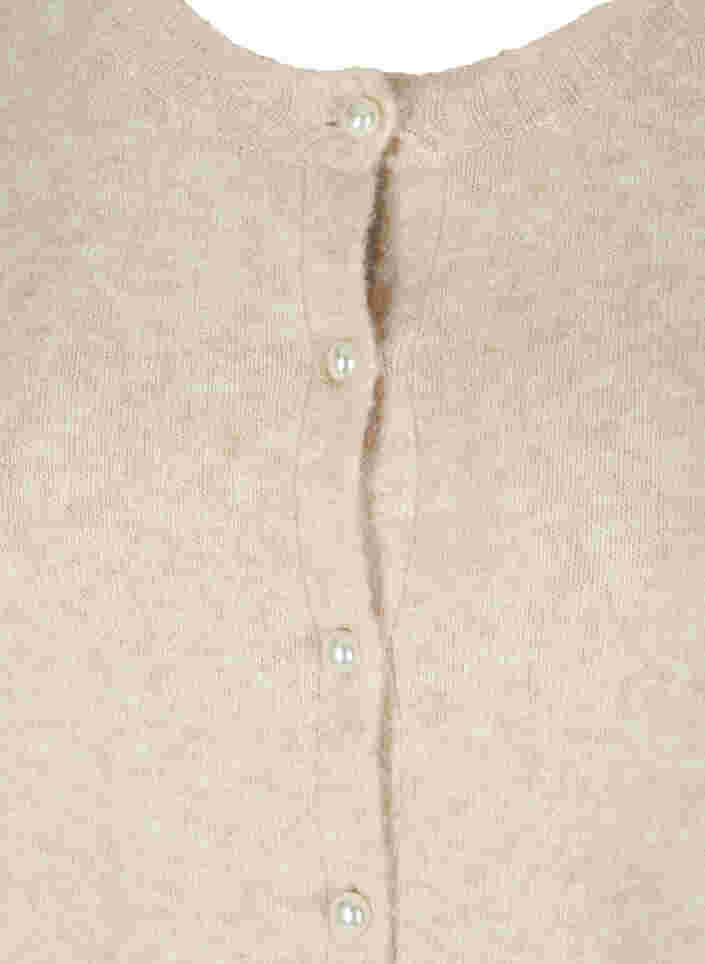 Kort meleret strik cardigan med perleknapper , Pumice Stone Mel., Packshot image number 2