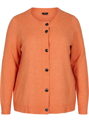 Kort strik cardigan med kontrastfarvede knapper, Mandarin Orange Mel, Packshot image number 0