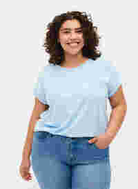 Kortærmet t-shirt i bomuldsblanding, Chambray Blue , Model
