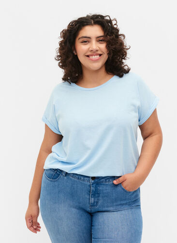 Kortærmet t-shirt i bomuldsblanding, Chambray Blue , Model image number 0