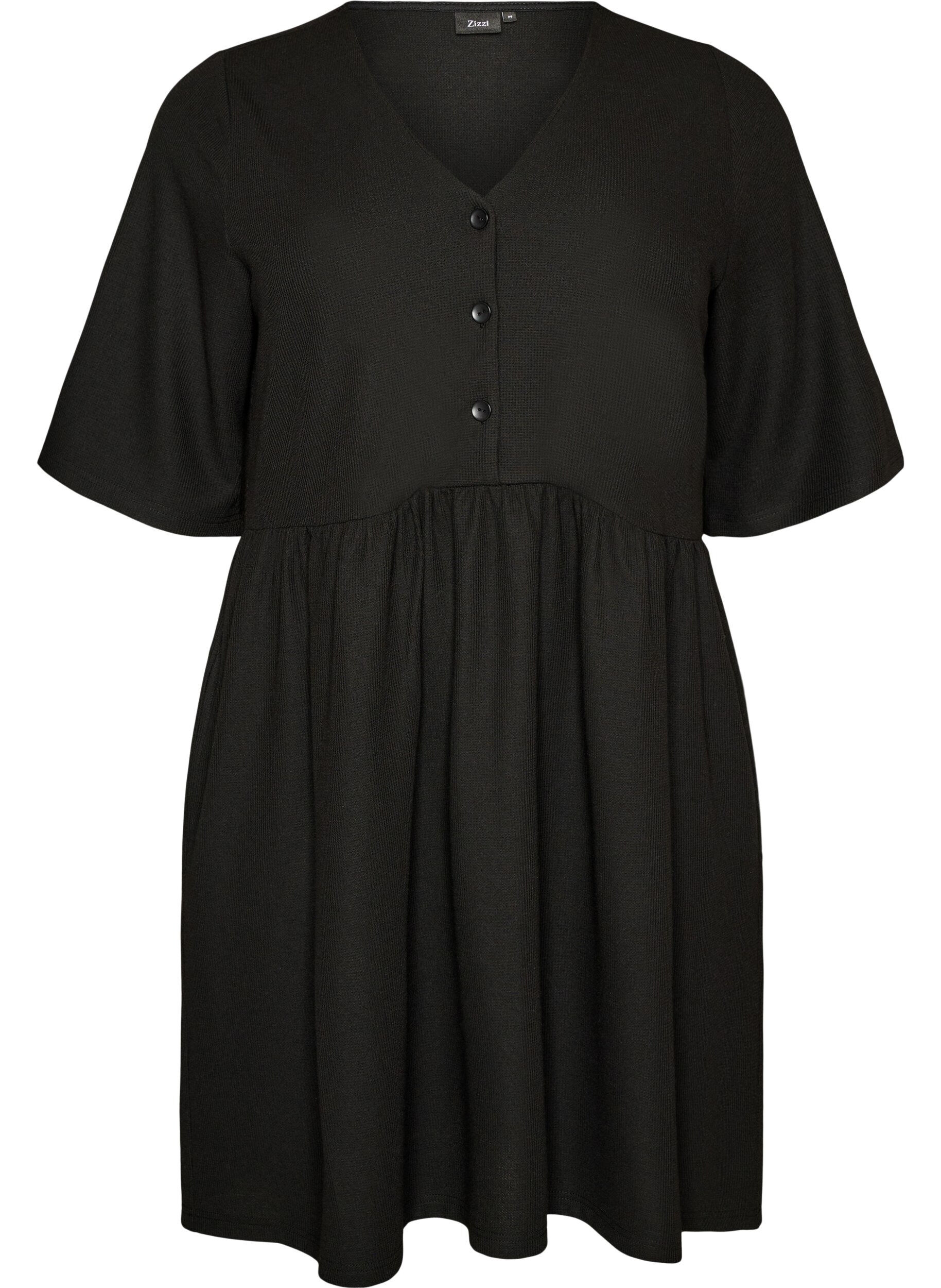 ZizziKjole med ribbet struktur og empire sk&aelig;ring, Sort, Packshot image number 0