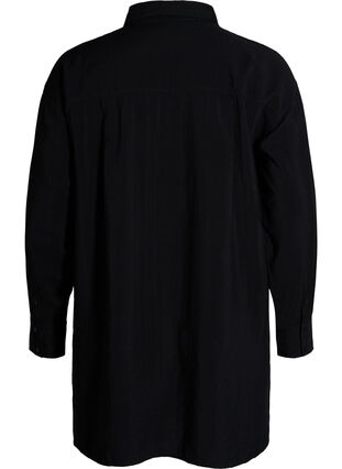 Lang viskose skjorte med lommer og slids, Black, Packshot image number 1