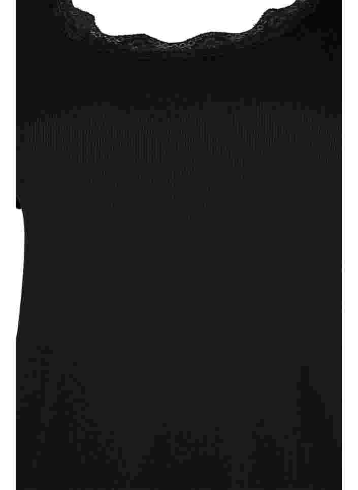 Kortærmet natbluse med blondekant, Black, Packshot image number 2
